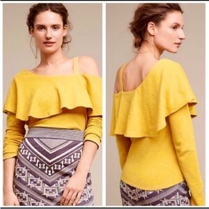 ANTHROPOLOGIE Postmark Ruffle One-Shoulder Top Mustard Yellow Large New w/ Tags